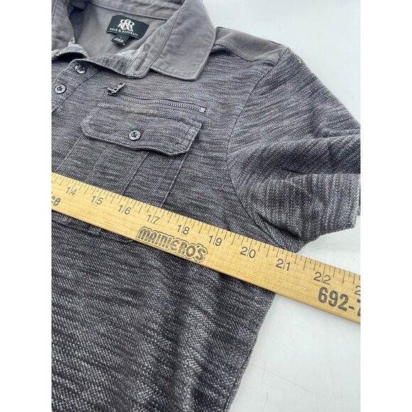 Rock & Republic Men's Polo Shirt Charcoal Gray Size Large Zipper & Pocket Cotton - Picture 6 of 9